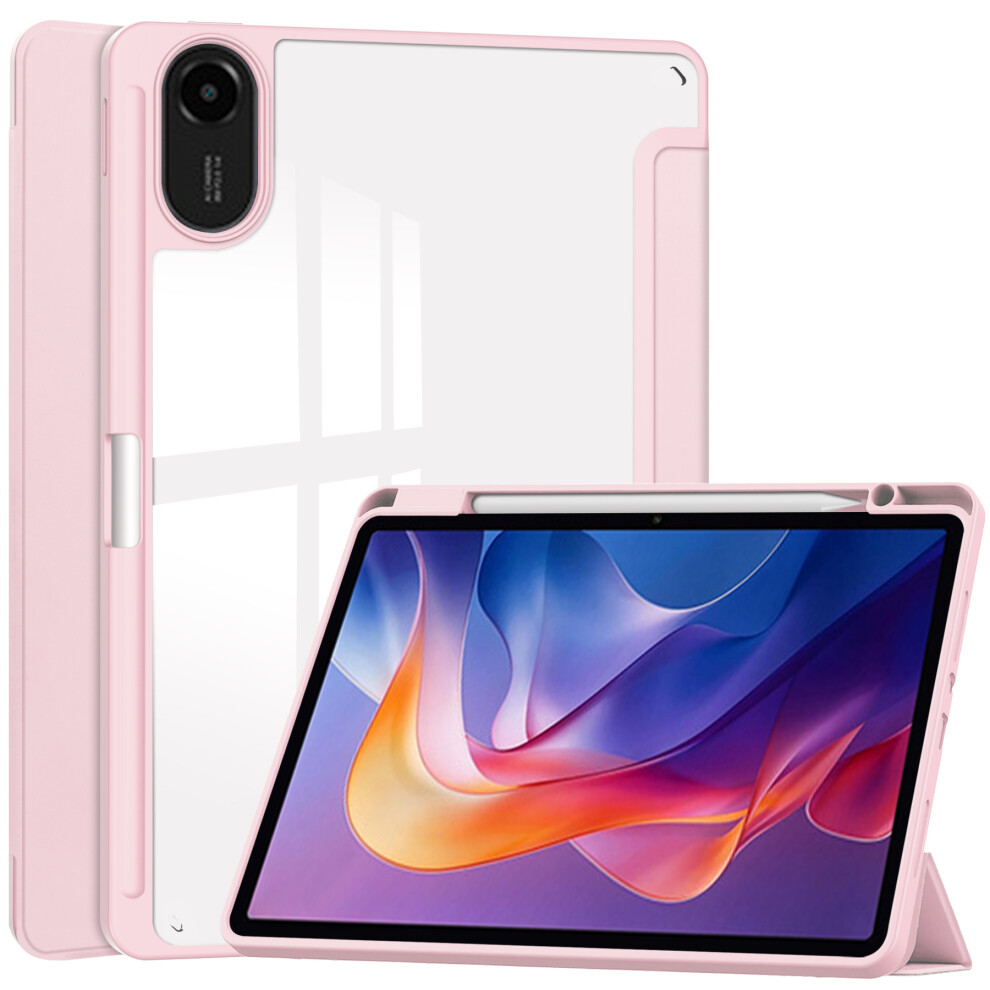 (Pink) For Xiaomi Redmi Pad 2 Case Clear Acrylic Leather Tablet Cover Support Auto Sleep / Wake Pink 6914285304361