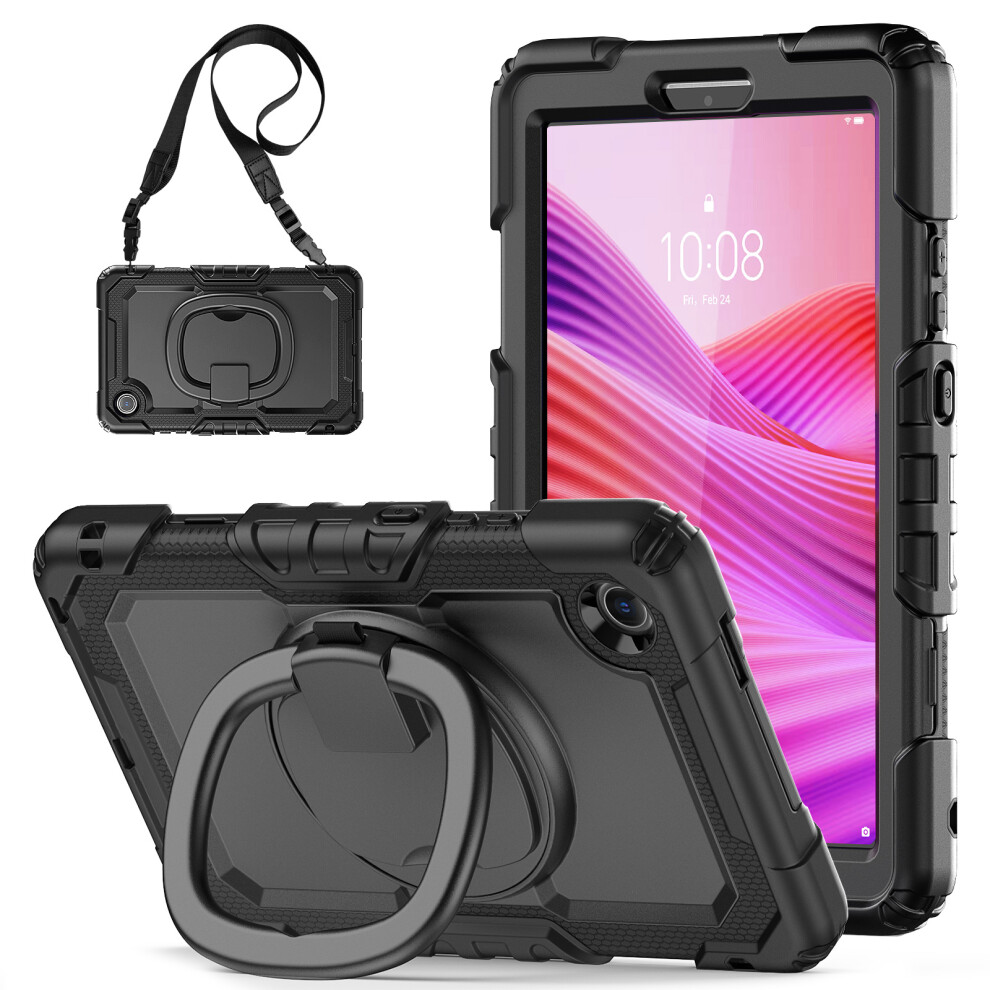 (Black) For Lenovo Tab K9 Tb305fu Kickstand Case Pc + Silicone Tablet Cover With Shoulder Strap Black 6914287152465