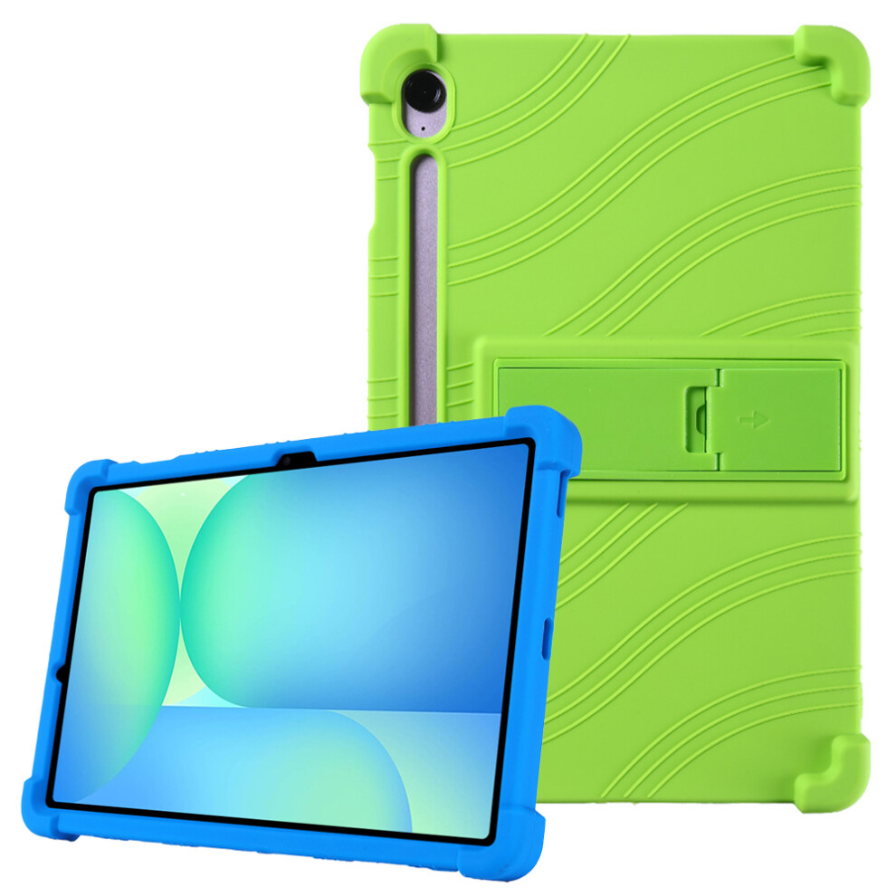 (Green) For Samsung Galaxy Tab S10 Fe+ Silicone Case With Kickstand Rugged Protective Cover Green 6914288762267