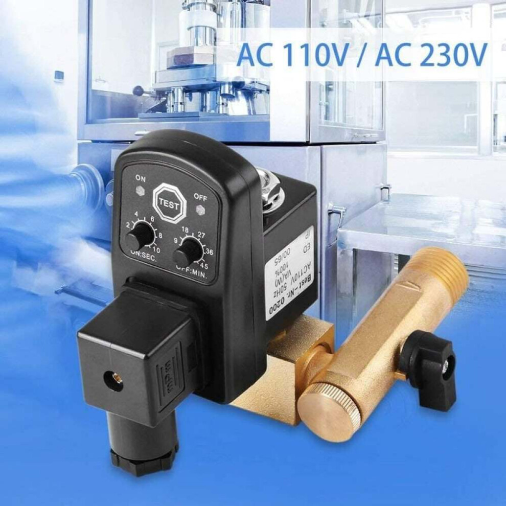 Automatic Electronic Timed Drain Valve For Air Compressor Condensate Management, Adjustable Open And Close Time With Programmable Discharge Feature, 9128293237239