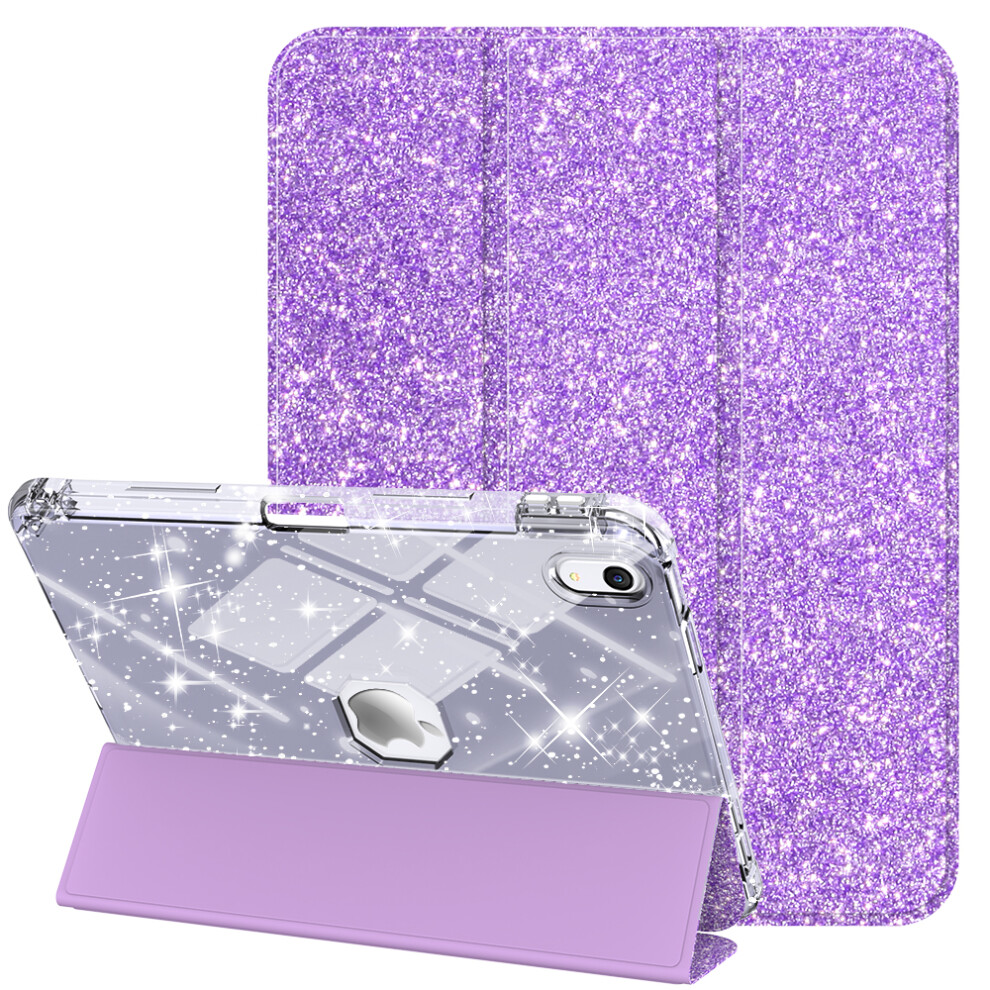 (Light ) For Ipad (2025) / Ipad 10.9 (2022) Case With Pencil Slot Tri-Fold Stand Glitter Protective Tablet Cover Support Auto Wake / Sleep Purple 6914283560141
