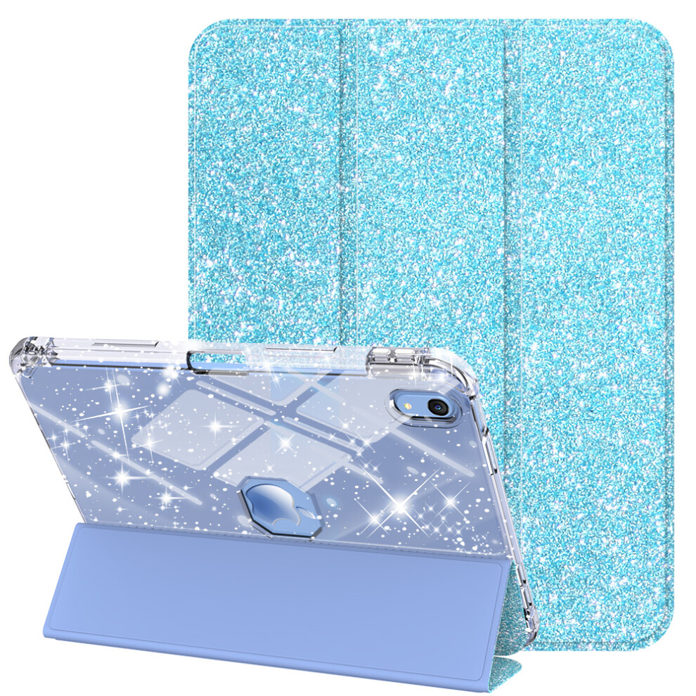 (Blue) For Ipad (2025) / Ipad 10.9 (2022) Case With Pencil Slot Tri-Fold Stand Glitter Protective Tablet Cover Support Auto Wake / Sleep Blue 6914282600374