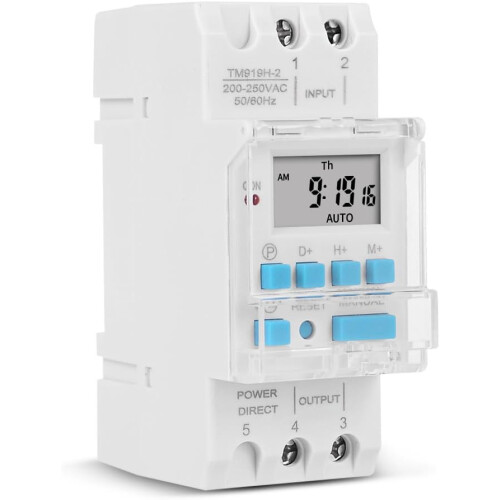 DIN Rail Voltage Output Digital Switch Timer, 5V/12V/24V/110V/220V/85265V, Replaceable Battery 1