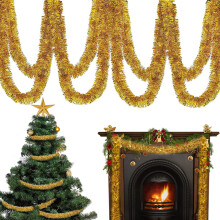 Fondo navideño de lujo con guirnalda de oropel dorado, no reflectante y resistente a la decoloración para fotografía profesional, 15 m de
