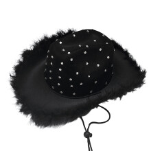 Chapeau Fedoras occidental avec strass, couvre-chef-diamant noir