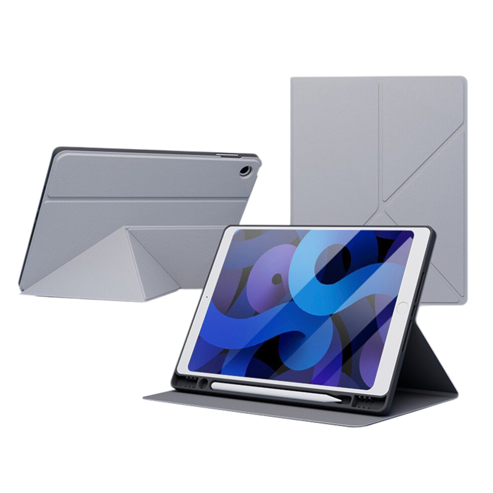 (Grey White) Tablet Case For Ipad 10.2 (2021) / (2020) / (2019) Folding Stand Shockproof Leather Cover With Pencil Holder White,Grey 6914286894700