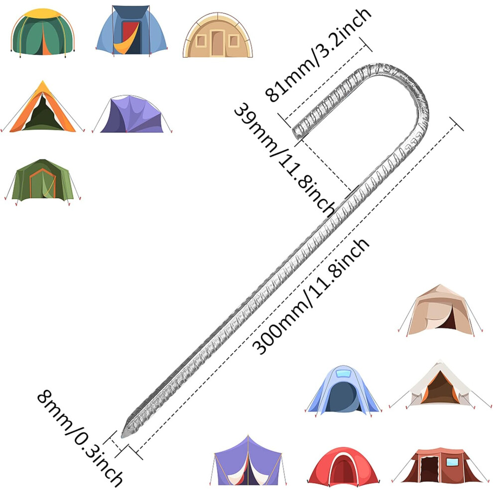 Ground Anchors For Outdoor Use, Heavy Duty J Hook Ground Anchors Galvanized Rebar Stakes With Chisel Pointed End For Fence Tent Trampoline Garden 9128293237932