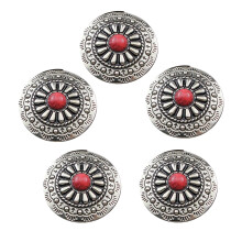 5 Pcs 25mm Round Flower Buttons Leather-Watermelon Red flower
