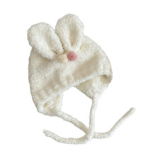 Chapeau de bébé avec oreilles de lapin, chapeau tricoté-Blanc