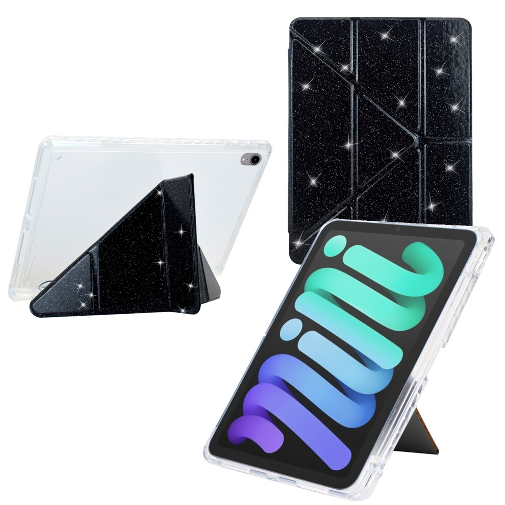 (Black) For Ipad Mini (2024) / (2021) Case Y-Fold Stand Glitter Leather Tpu Acrylic Clear Tablet Cover Black 6914281409343