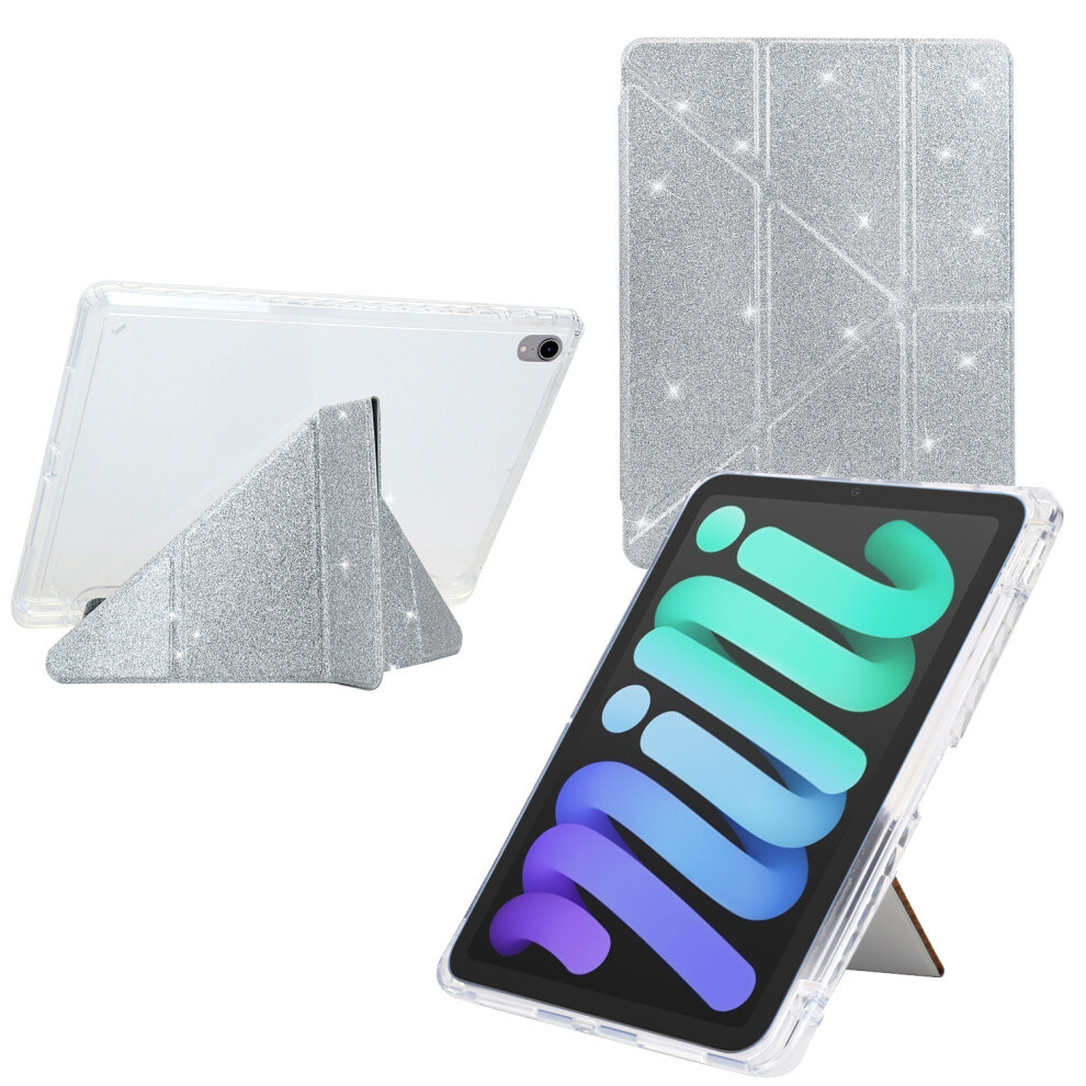 (Silver) For Ipad Mini (2024) / (2021) Case Y-Fold Stand Glitter Leather Tpu Acrylic Clear Tablet Cover Silver 6914281764725