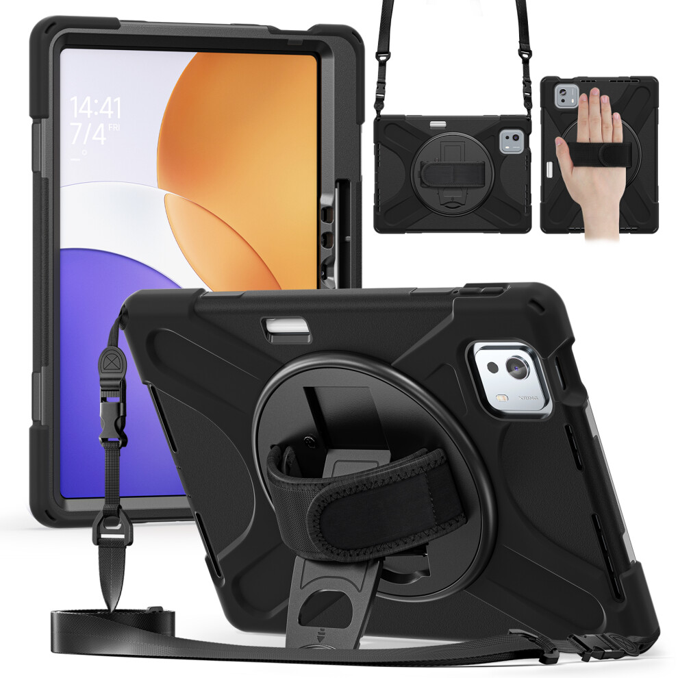 (Black) For Xiaomi Pad 7S Pro 12.5 / Pad 6S Pro 12.4 Kickstand Case Tpu Pc Silicone Tablet Cover With Shoulder Strap Black 6914281843925