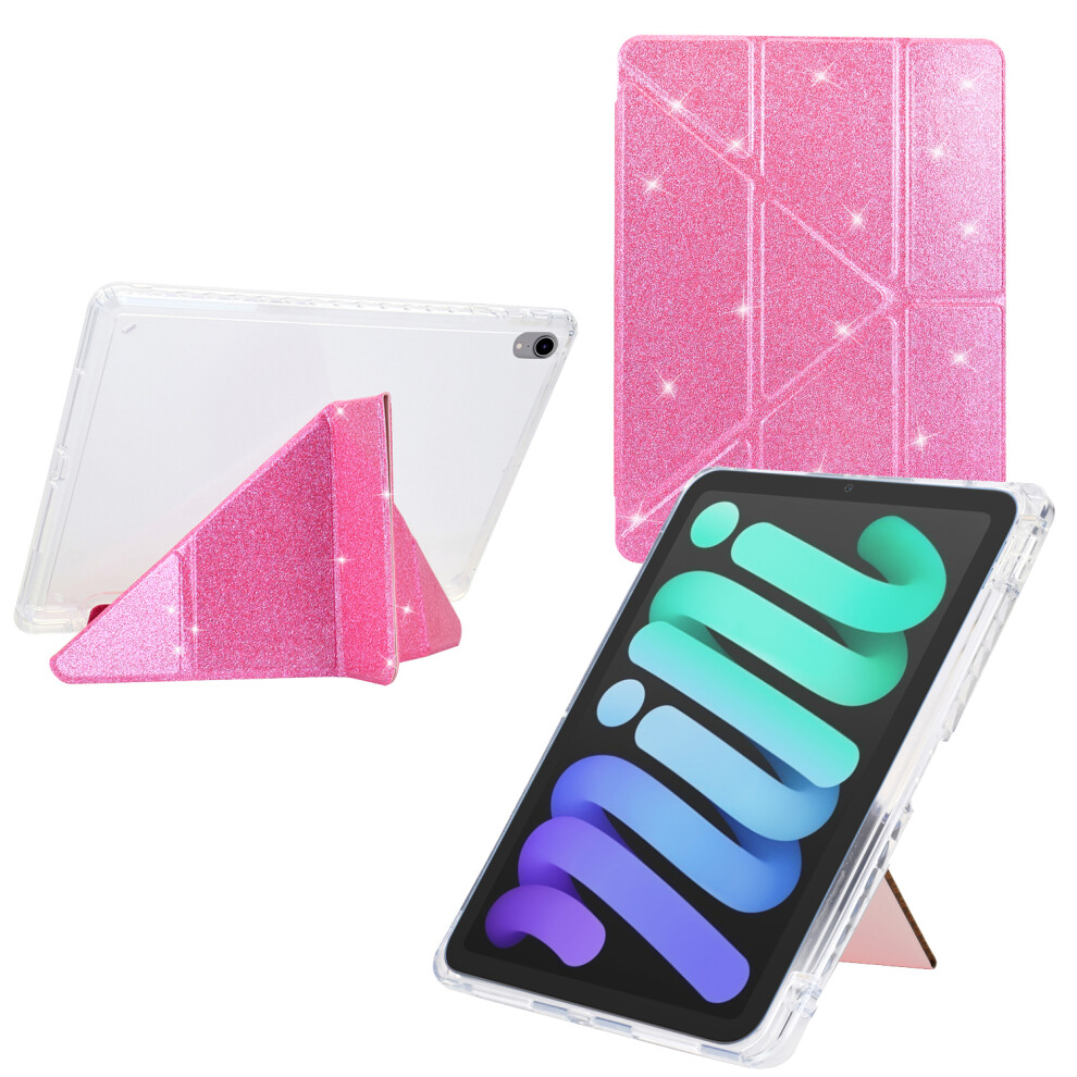 (Pink) For Ipad Mini (2024) / (2021) Case Y-Fold Stand Glitter Leather Tpu Acrylic Clear Tablet Cover Pink 6914287576889