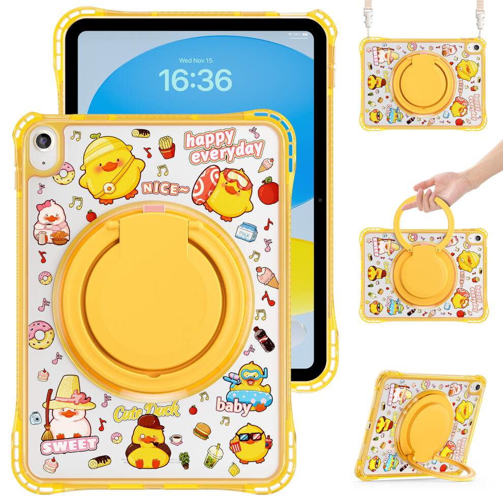 (Yellow) For Ipad (2025) / Ipad 10.9 (2022) Case Kickstand Pattern Pc + Tpu + Acrylic Tablet Cover With Shoulder Strap Yellow 6914286972576