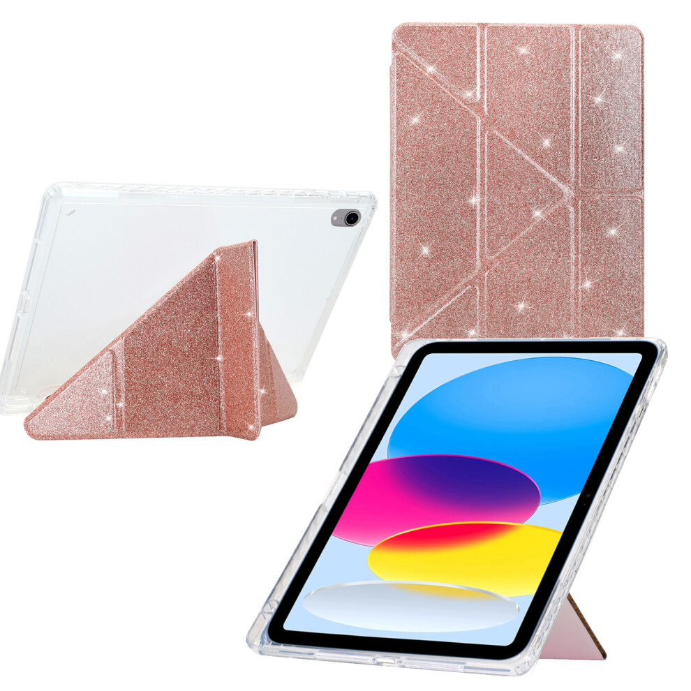 (Rose ) For Ipad (2025) / 10.9 (2022) Case Y-Fold Stand Glitter Leather Tpu Acrylic Clear Tablet Cover Gold 6914289800845