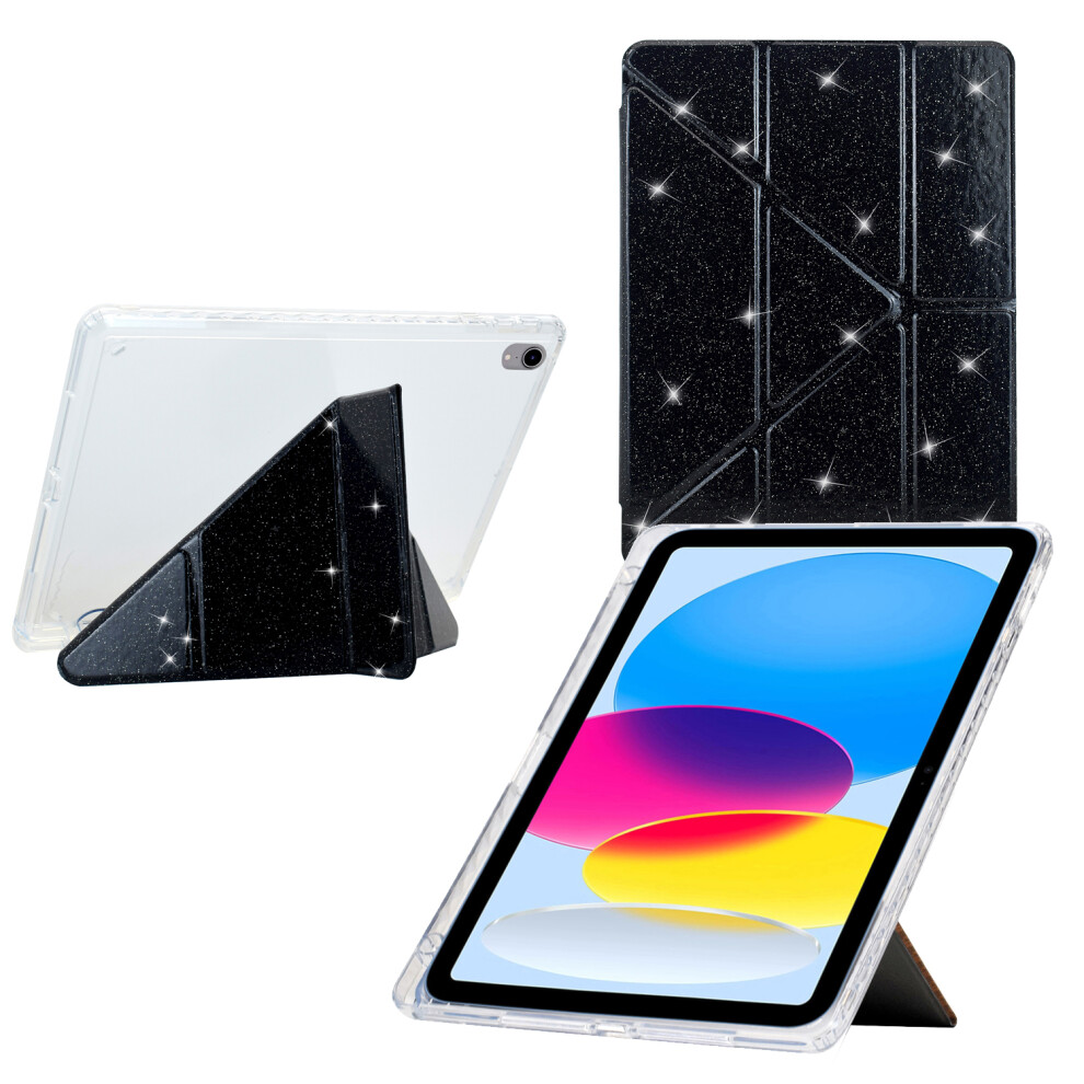 (Black) For Ipad (2025) / 10.9 (2022) Case Y-Fold Stand Glitter Leather Tpu Acrylic Clear Tablet Cover Black 6914284701888