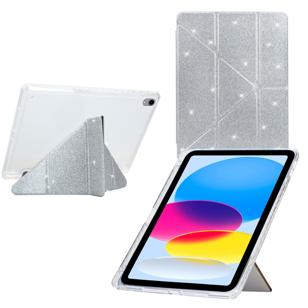 (Silver) For Ipad (2025) / 10.9 (2022) Case Y-Fold Stand Glitter Leather Tpu Acrylic Clear Tablet Cover Silver 6914284735692