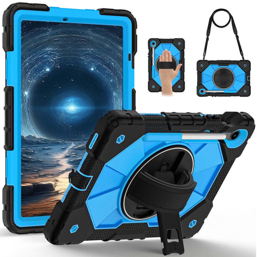 (Black / Blue) For Samsung Galaxy Tab S10 Lite / S10 Fe / S9 Fe / S9 Case Silicone + Pc Kickstand Tablet Cover With Handy Strap Blue,Black 6914288507769