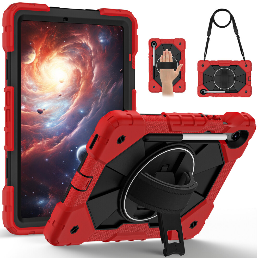 (Red / Black) For Samsung Galaxy Tab S10 Lite / S10 Fe / S9 Fe / S9 Case Silicone + Pc Kickstand Tablet Cover With Handy Strap Black,Red 6914286414519