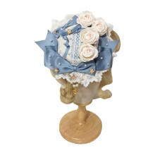 Chapeau de mariage en dentelle, Clip-fleur bleue et blanche