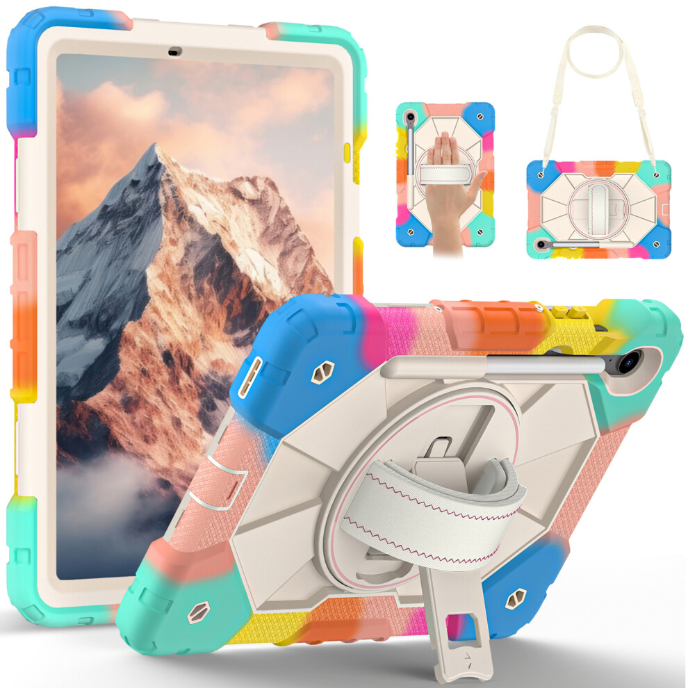 (Colorful ) For Samsung Galaxy Tab S10 Lite / S10 Fe / S9 Fe / S9 Case Silicone + Pc Kickstand Tablet Cover With Handy Strap Blue 6914285281037