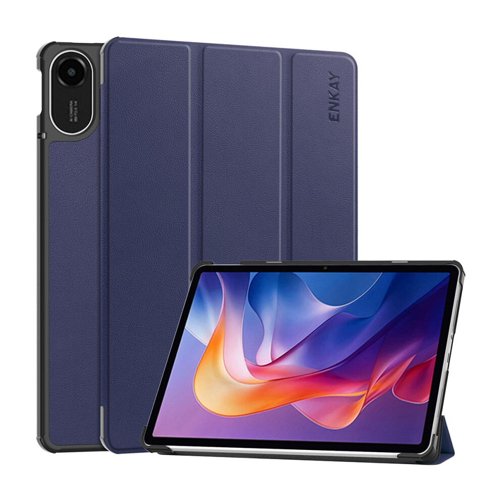 (Dark ) For Xiaomi Redmi Pad 2 Trifold Stand Cover Pu Leather+Pc Tablet Case With Auto Wake/Sleep Blue 6914288805186