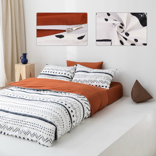 Σετ κλινοσκεπασμάτων πάπλωμα Queen Size White Geometric Prints Soft Microfiber Anti Pilling Resistant 1