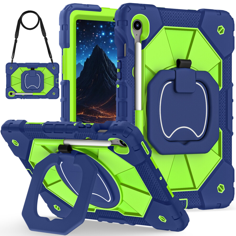 (Navy / Yellowgreen) For Samsung Galaxy Tab S10 Lite / S10 Fe / S9 Fe / S9 Case Silicone + Pc Kickstand Tablet Cover Blue 6914288012898