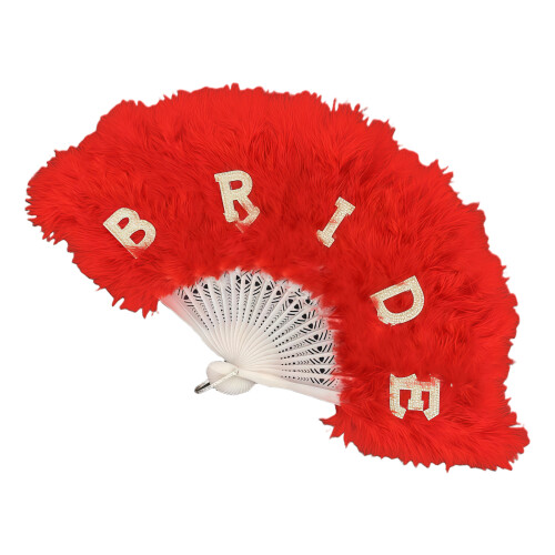 21 Feathers Bride Wedding Fan Elegant Photography Prop-Red