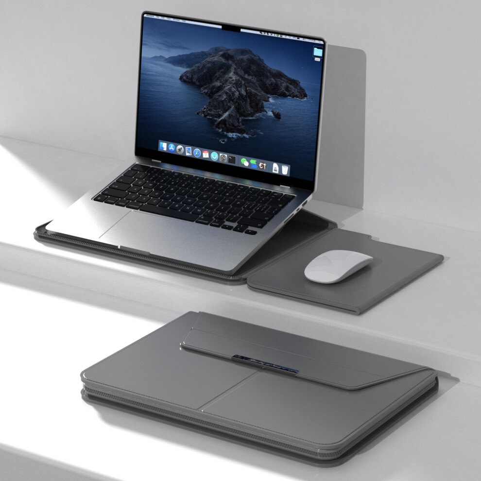 (Grey) For 15 - 15.6 Inch Laptop Sleeve With Stand Pu Leather Detachable Case Protective Cover Grey 6914286377661