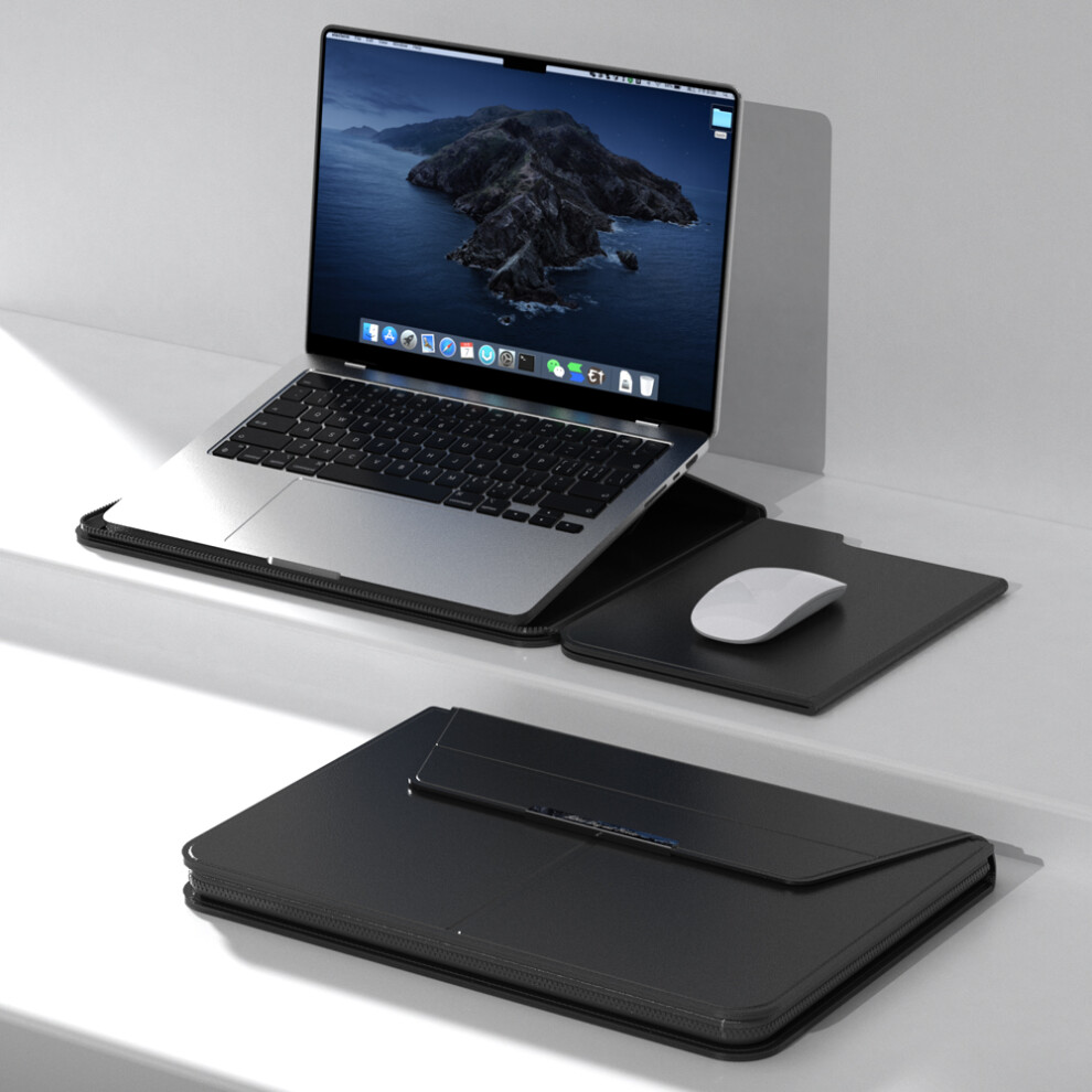 (Black) For 15 - 15.6 Inch Laptop Sleeve With Stand Pu Leather Detachable Case Protective Cover Black 6914287078437