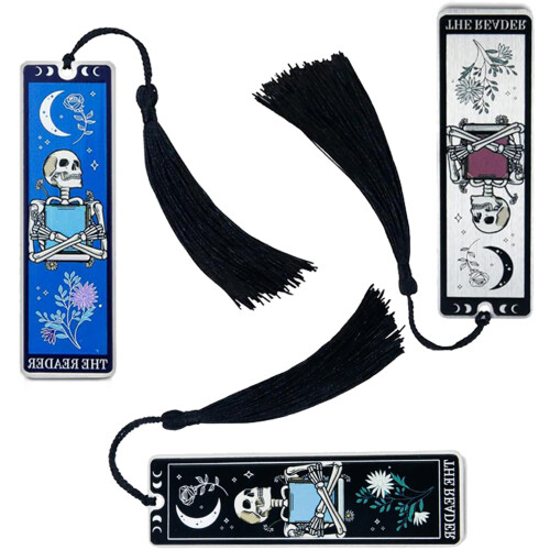 10 Pcs Gothic Book Markers with Tassels Skeleton-White 1