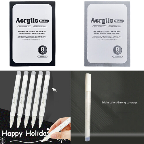 9Pieces Metallic Highlight Markers For Dark-White box valve. 1