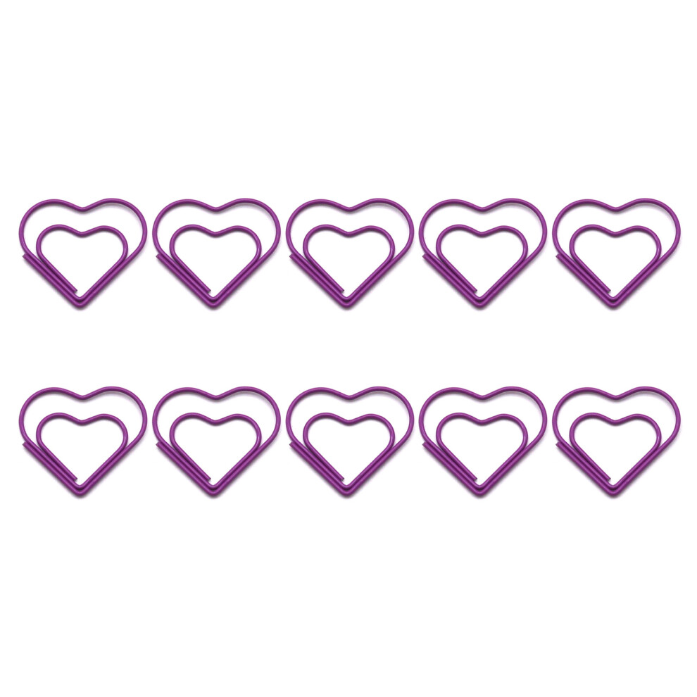 10 Pcs Colorful Decorative Paper Clips Heart Bookmarks-Purple 7696001198155