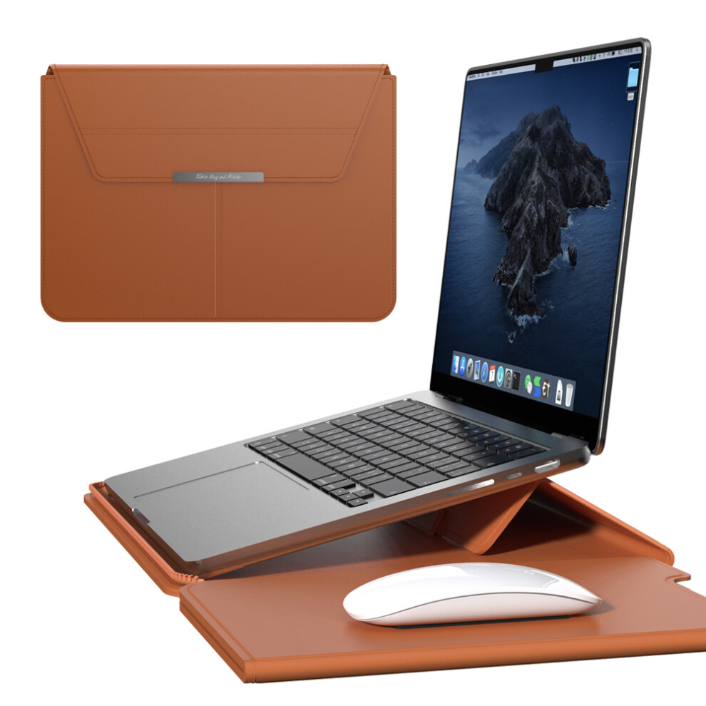 (Brown) For 13 - 14 Inch Laptop Sleeve With Stand Pu Leather Detachable Case Protective Cover Brown 6914287834293