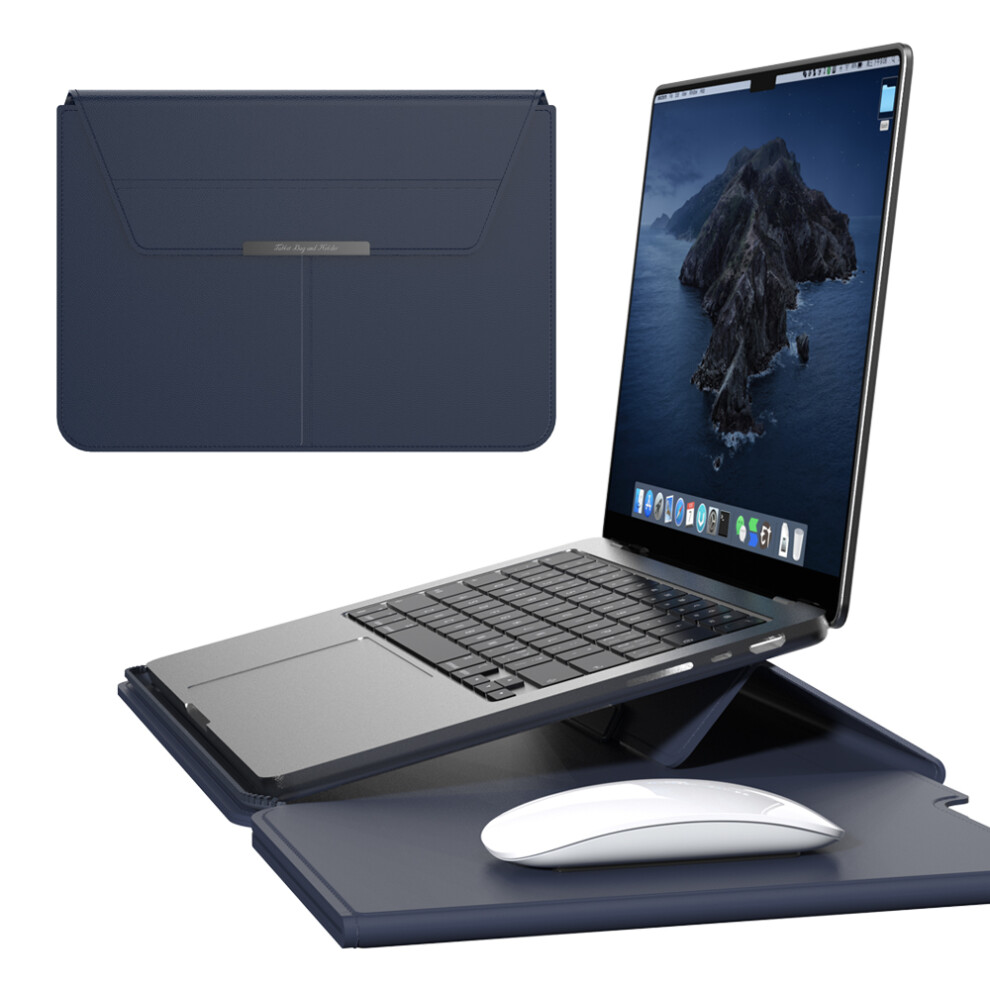 (Dark ) For 13 - 14 Inch Laptop Sleeve With Stand Pu Leather Detachable Case Protective Cover Blue 6914288885928