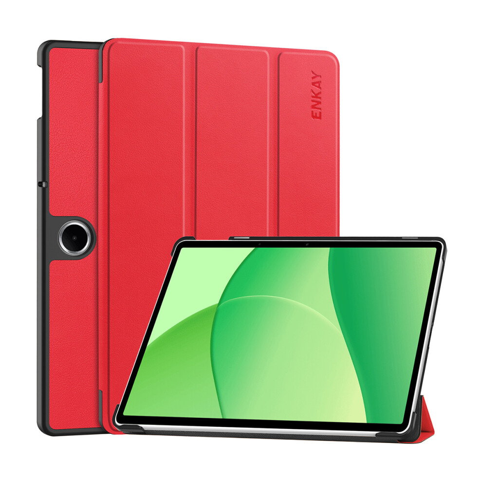 (Red) For Oppo Pad Se Trifold Stand Cover Pu Leather+Pc Tablet Case With Auto Wake/Sleep Red 6914289701326