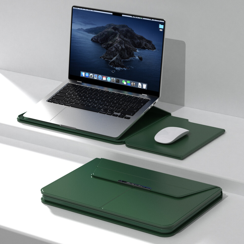 (Blackish ) For 13 - 14 Inch Laptop Sleeve With Stand Pu Leather Detachable Case Protective Cover Green 6914282473978