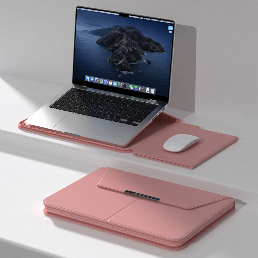 (Rose ) For 13 - 14 Inch Laptop Sleeve With Stand Pu Leather Detachable Case Protective Cover Gold 6914284425814