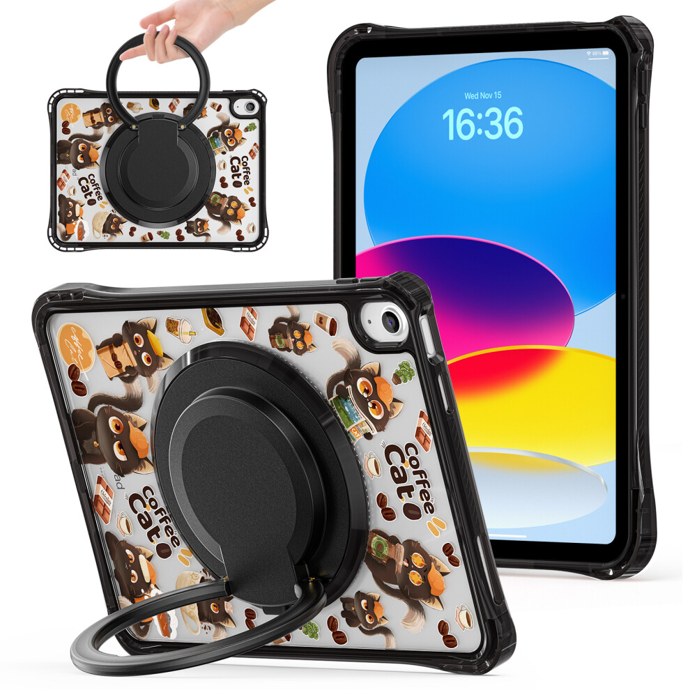 (Black) For Ipad (2025) / Ipad 10.9 (2022) Case Hand Grip Kickstand Pattern Pc + Tpu + Acrylic Tablet Cover Black 6914282390398