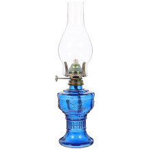 Kerosene Lamp Pendant Light Fixture Indoor Use Vintage Oil Lantern Blue Glass 31x7.8x7.8 CM