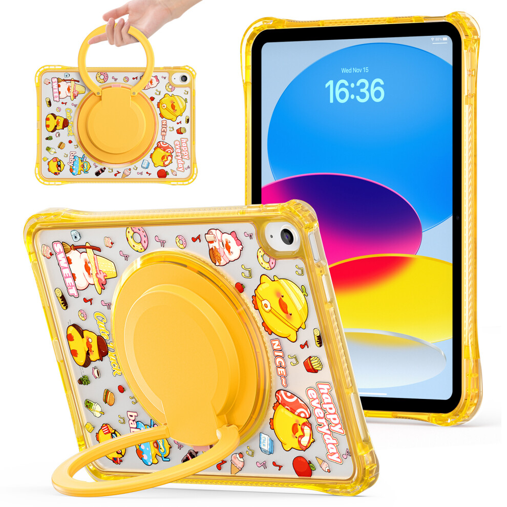 (Yellow) For Ipad (2025) / Ipad 10.9 (2022) Case Hand Grip Kickstand Pattern Pc + Tpu + Acrylic Tablet Cover Yellow 6914289093667