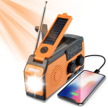 Rádio à prova d'água para uso diário e emergências, equipado com bateria externa de 5000 mAh e painéis solares duplos, compatível com