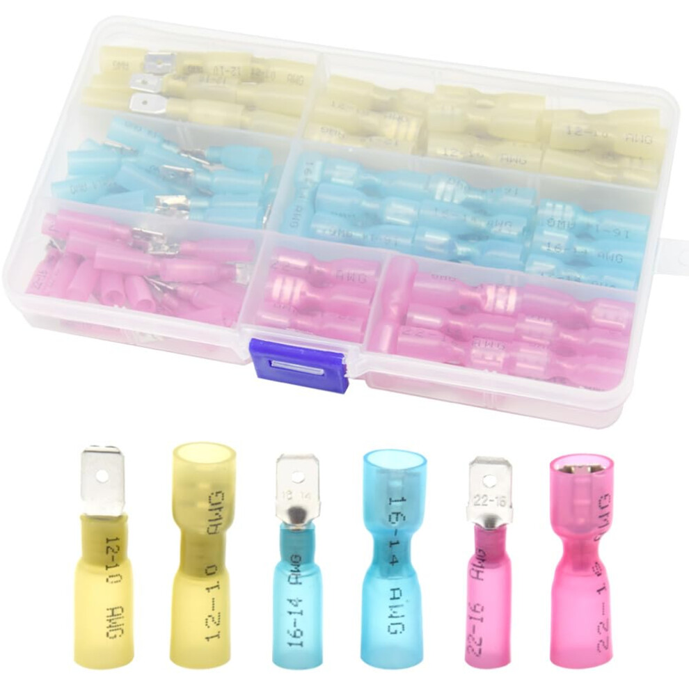 120 Pieces Heat Shrink Wire Connectors Fullyinsulated Female/Male Spade Crimp Terminals Kit For Marine And Automotive Use 9119770970428