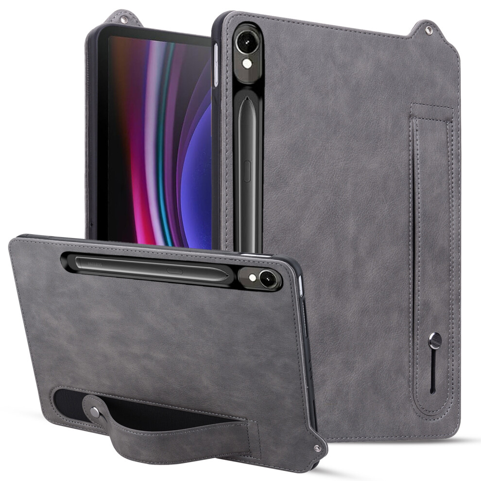 (Grey) Leather Case For Samsung Galaxy Tab S10 Fe / S9 / S9 Fe / S8 / S7 Hand Strap Kickstand Tablet Cover Grey 6914289334036