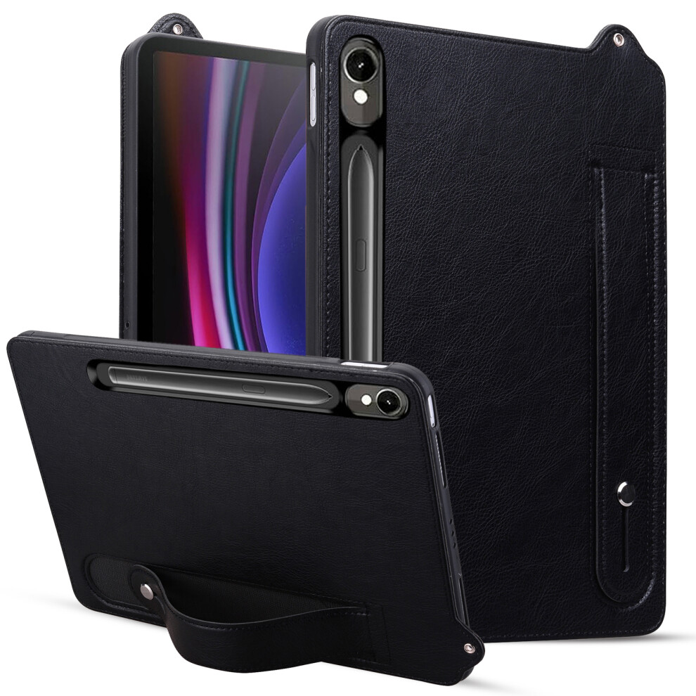 (Black) Leather Case For Samsung Galaxy Tab S10 Fe / S9 / S9 Fe / S8 / S7 Hand Strap Kickstand Tablet Cover Black 6914282679943