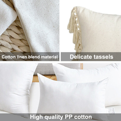 Handmade Decorative Linen Boho Throw Pillow Covers, Retro Style Rectangular Support Cushions with Hidden Zipper Closure for Sofa Bed, Textured Fabric 2