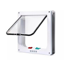 Safety Pet Cat Door 4Way Locking Cat Flap Weatherproof For Interior Exterior Doors Windows Walls Size M White