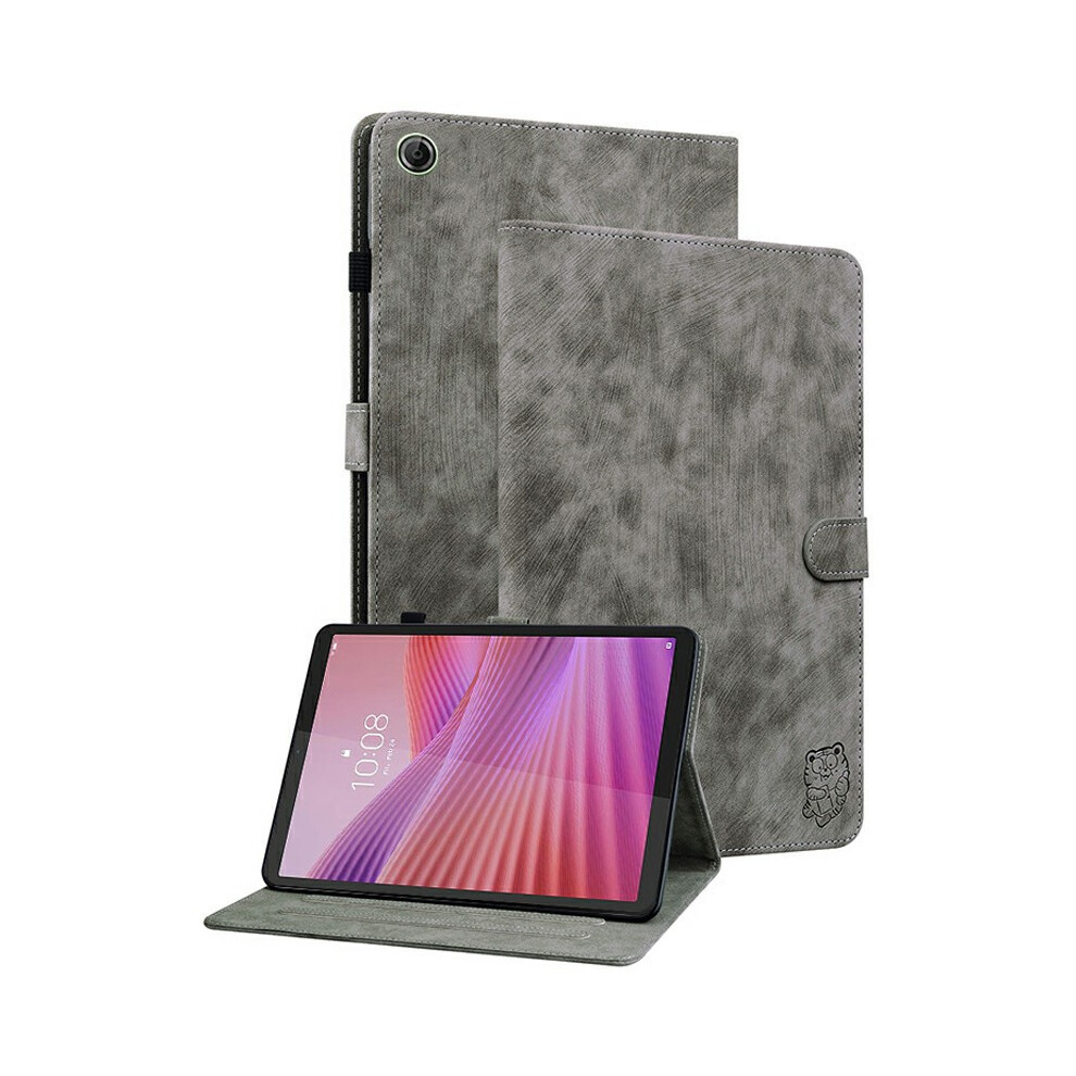 (Grey) For Lenovo Tab K9 Case Tiger Imprint Anti-Scratch Pu Leather Tablet Cover Grey 6914281585108