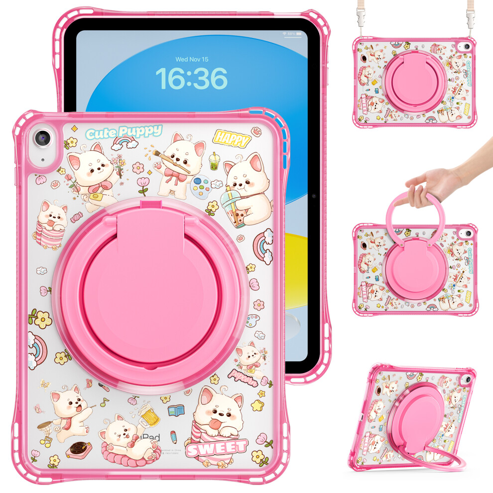 (Pink) For Ipad (2025) / Ipad 10.9 (2022) Case Kickstand Pattern Pc + Tpu + Acrylic Tablet Cover With Shoulder Strap Pink 6914288170208